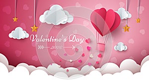 Valentine s Day illustration. Air balloon, cloud, star.