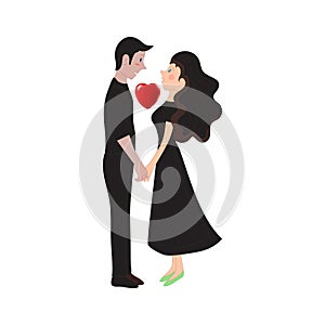 Valentine`s day illustration. Couple holding hands. Young black man and young black woman on a red heart background. Romantic gre