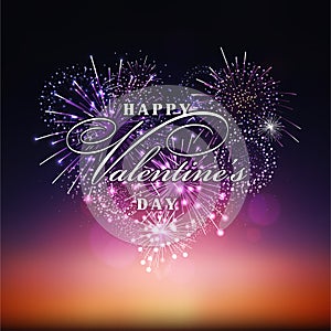 Valentine`s day illustration with heart shape fireworks