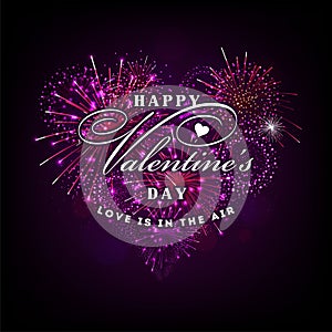 Valentine`s day illustration with heart shape fireworks
