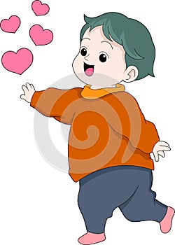 Valentine's Day illustration, young boy is running around chasing love