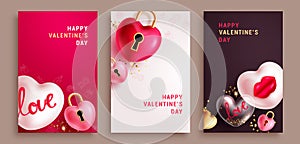 Valentine\'s day invitation card vector poster set. Happy valentine\'s day greeting card with heart balloons