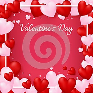 Valentine`s day invitational as red board with pearl pink border