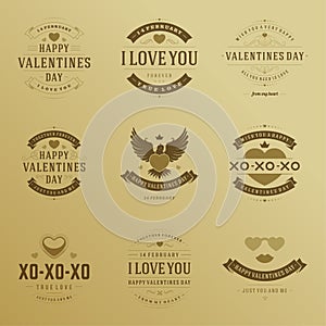 Valentine's Day labels, badges, heart icons vector