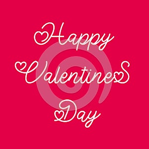 Valentine`s Day lettering. Hand written greeting card template with hearts and red gradient background for Valentine`s day.