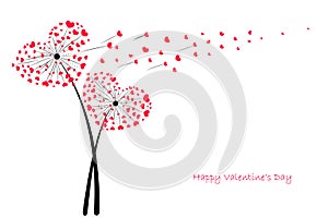 Valentine's Day Love Dandelion with red hearts greeting card vector