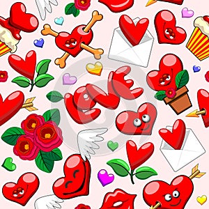 Valentine`s Day Love Hearts Cute Doodles Vector Seamless Repeat Pattern Design photo