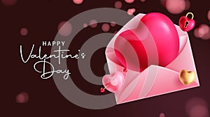 Valentine\'s day love letter card vector design. Happy valentine\'s day greeting card with envelope love letter