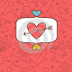 Valentine's day love postcard with hand drawn
