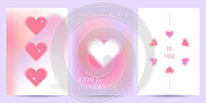 Valentine's day love posters design template set. Romantic cute pink event flyers for banners or mobile social posts