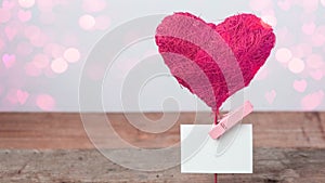 Valentine`s Day Love Wedding Birthday background banner greeting card - Pink balloon heart and white paper note with the words: I