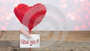 Valentine`s Day Love Wedding Birthday background banner greeting card - Red balloon heart and white paper note with the words: I