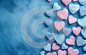 Valentine\'s day love wedding concept banner greeting card template - Fallen soft pastel pink and blue hearts,