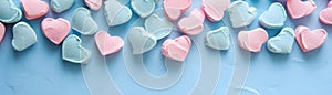 Valentine\'s day love wedding concept banner greeting card template - Fallen soft pastel pink and blue hearts,