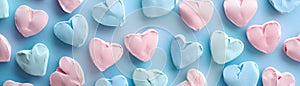 Valentine\'s day love wedding concept banner greeting card template - Fallen soft pastel pink and blue hearts,