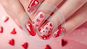 Valentine\'s Day Manicure with Heart Designs