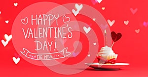 Valentine`s Day message with cupcake and heart