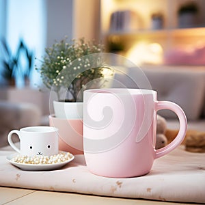 Valentine\'s Day Mockup. romantic mockup of a cup in the interior. AI Generated