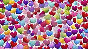 Valentine\'s day multicoloured background, many hearts of different shapes, AI Generated