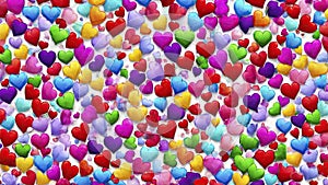 Valentine\'s day multicoloured background, many hearts of different shapes, AI Generated