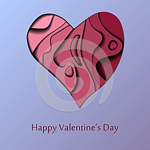 Valentine`s day papercut postcard