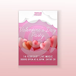 Valentine`s Day Party Heart background invitation Flyer template design.vector