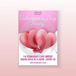 Valentine`s Day Party Heart background invitation Flyer template design.vector