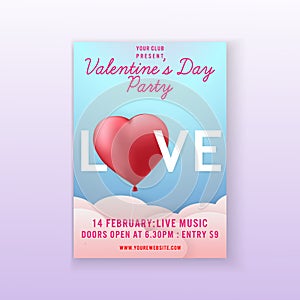 Valentine`s Day Party Love text background invitation Flyer template design.