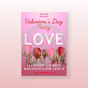 Valentine`s Day Party Love text background invitation Flyer template design.vector