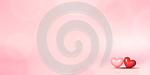 Valentine's Day Pink Card Background with Two Small Hearts on Right Bottom