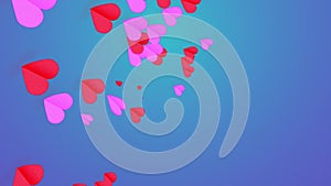 Valentine's day Pink Red Animation Hearts Greeting love hearts on blue backdrop. Wedding anniversary love concept