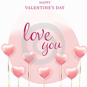 Valentine`s day postcard with heart shaped balloons photo