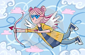 Valentine`s day postcard illustration cupid