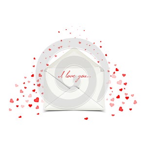 Valentine's day postcard with white envelope, love letter illustration