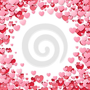 Valentine`s Day poster with red and pink hearts. background. Vector illustration