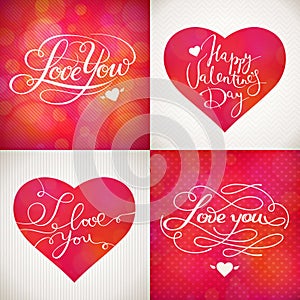 Valentine's day posters with cute heart and lettering and silhouettes