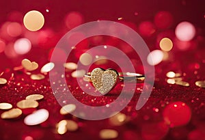 Valentine\'s Day present confetti Romantic marriage red ring heart proposal made Gold