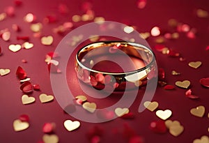 Valentine\'s Day present confetti Romantic marriage red ring heart proposal made Gold