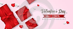 Valentine`s day promo seasonal offer banner.