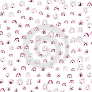 Valentine's Day rainbow and hearts samless abstract hand drawn pattern. Childish texture background.