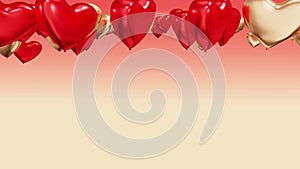 Valentine's day. Red and golden heart-shaped balloons on colorful background.