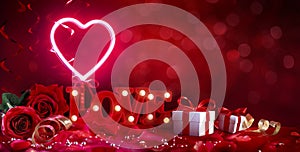 Valentine`s Day - Red Love Text With Love Decorations