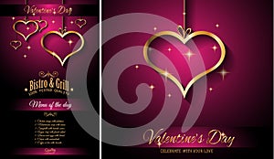 Valentine`s Day Restaurant Menu Template Background for Romantic Dinner