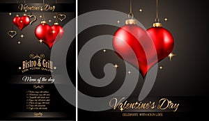 Valentine`s Day Restaurant Menu Template Background for Romantic Dinner