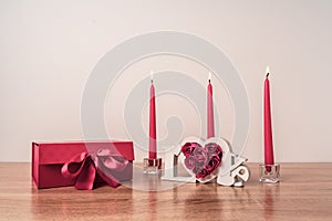 Valentine`s day romantic decoration and red gift box