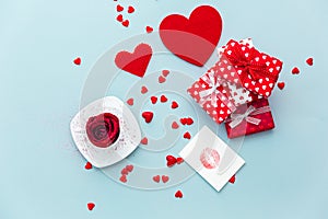 Valentine`s day romantic flat lay composition