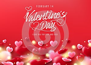 Valentine`s Day Romantic Greeting Card Poster Design with Lots of Falling Hearts