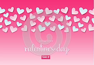 Valentine`s day sale background with hearts. Vector eps 10.