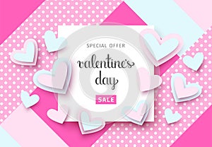 Valentine`s day sale background with hearts. Vector eps 10.