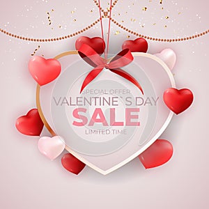 Valentine\'s Day sale banner Background Design. Template for advertising, web, social media and fashion ads. Horizontal poster,